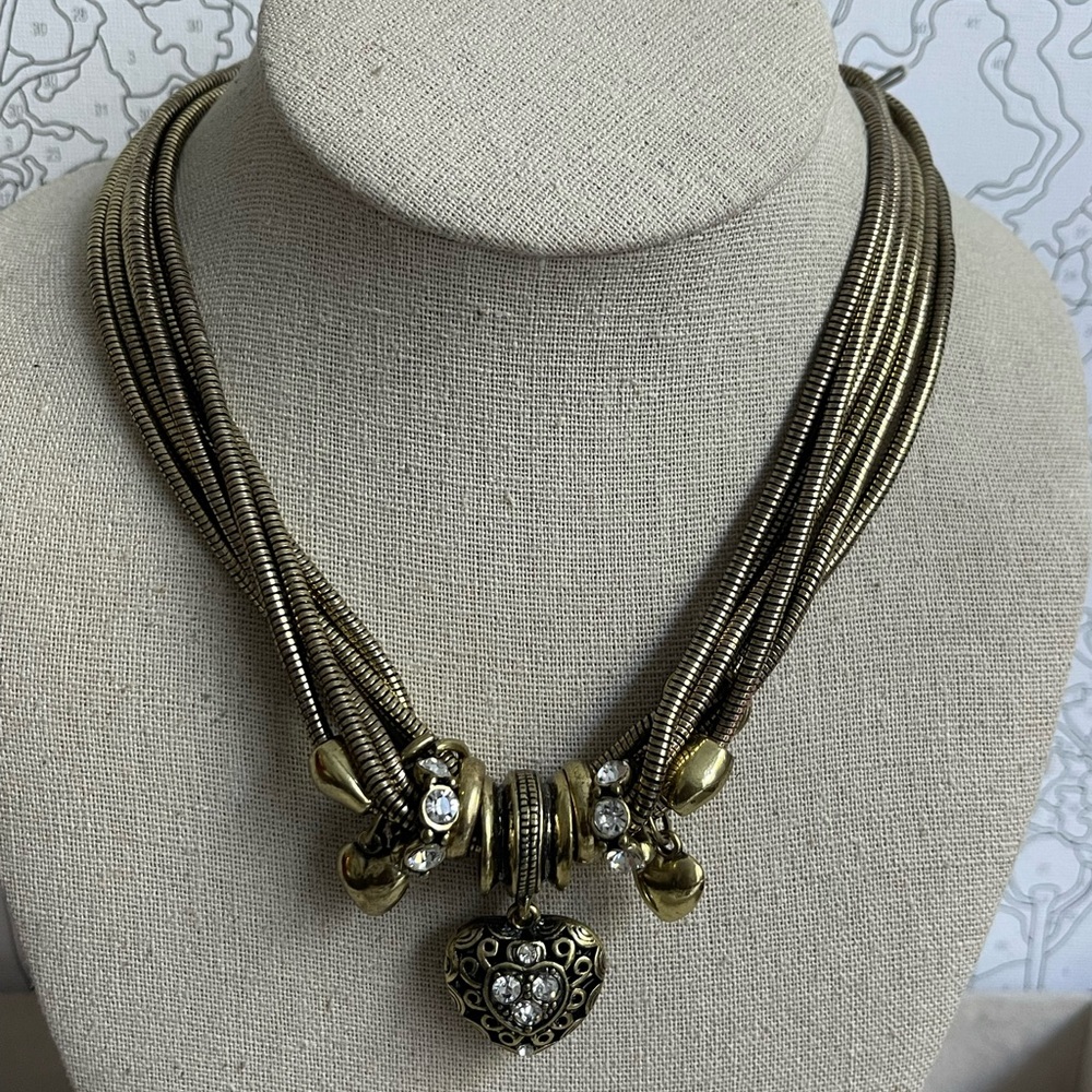 Antique Inspired Multi Strands Gold Tone Hearts Gothic Necklace